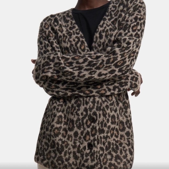 Theory Women's Leopard Print Alpaca Wool Blend V-Neck Sweater Size S - Picture 1 of 12